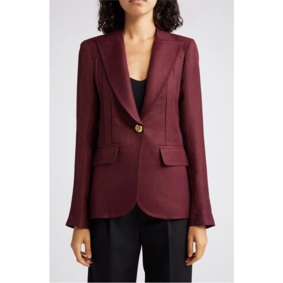 SMYTHE pintuck linen blend blazer in plum NWT
